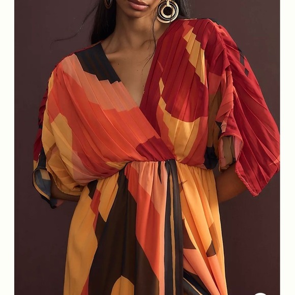 Farm Rio Short Sleeve Wrap Front Maxi Dress Orange Brown Womens Large Petite - Picture 4 of 16